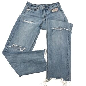 American Eagle 90s Straight Distressed High Rise Jeans‎ Blue Women 2 Short quilt